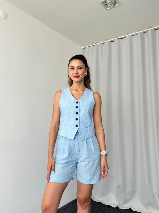 Laura Yelek-Şort Takım (Bebek Mavisi)