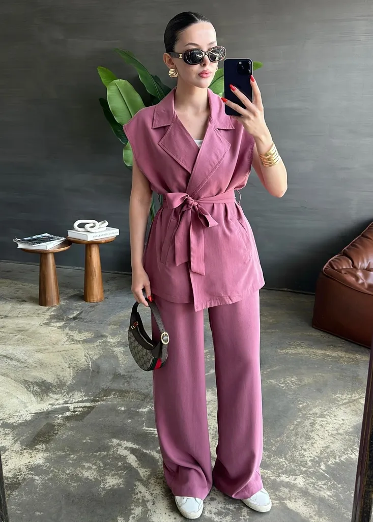 Yelekli Tencel Takım KOYU PEMBE