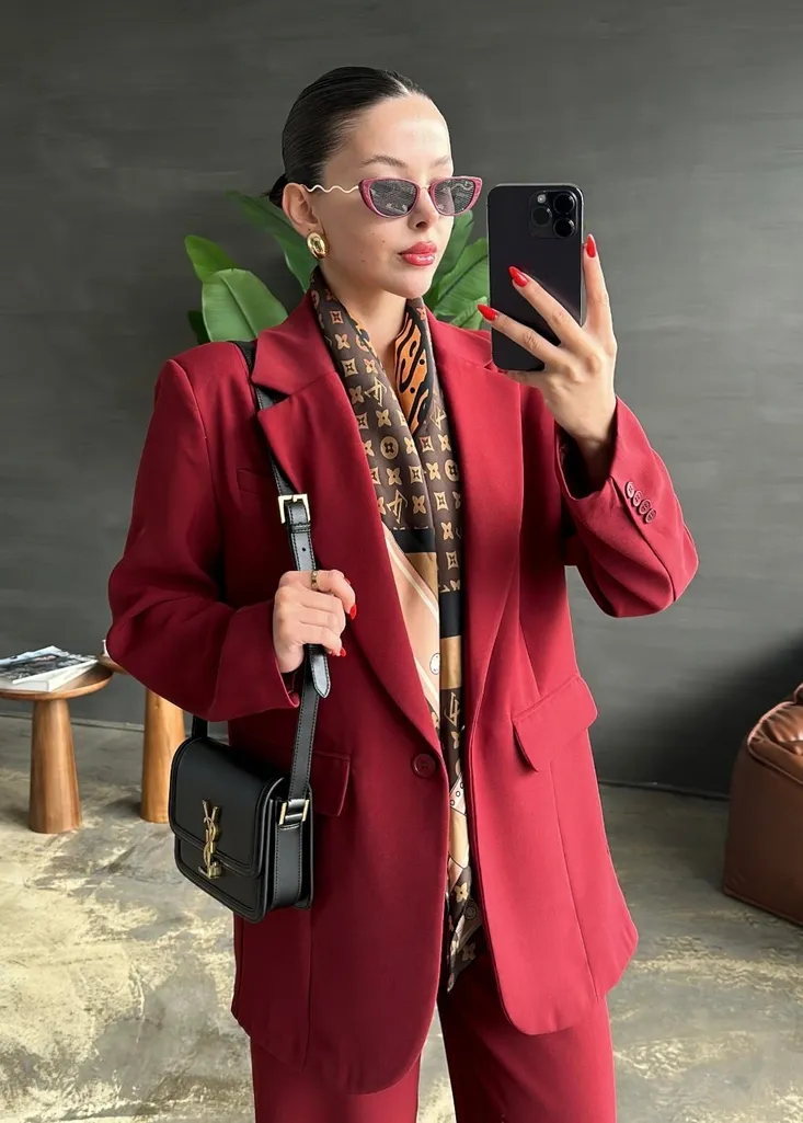 Krep Premium Blazer Ceket Takım Kiremit