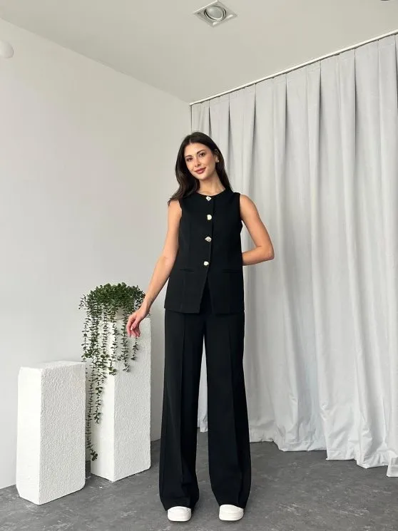 Kadın Siyah Agnes Yelekli Takım