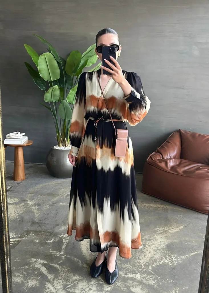 Batik Şifon Elbise SİYAH