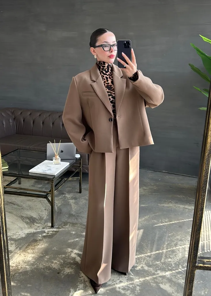 Monica Premium Ceket PalazzoTakım CAMEL